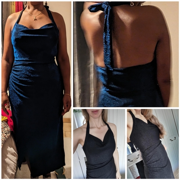 NWT Grace Karin Silver Grey Glitter Halter V Draped Neck Midi Dress Plus 2XL - Picture 5 of 8